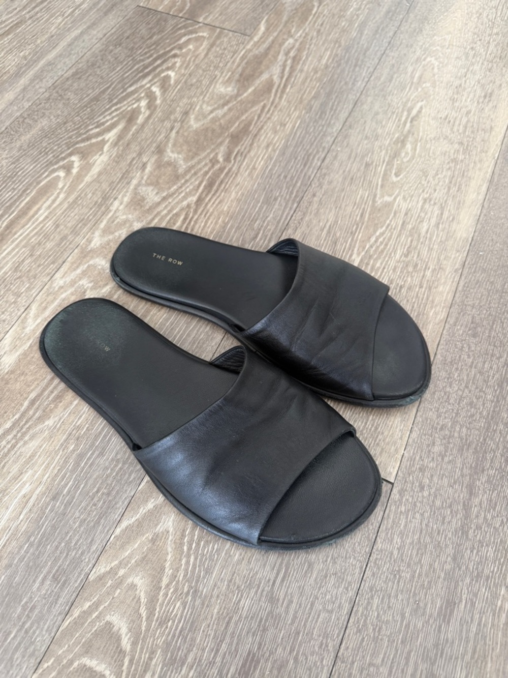 The Row Black Leather Slide Sandals - Minimal Slide